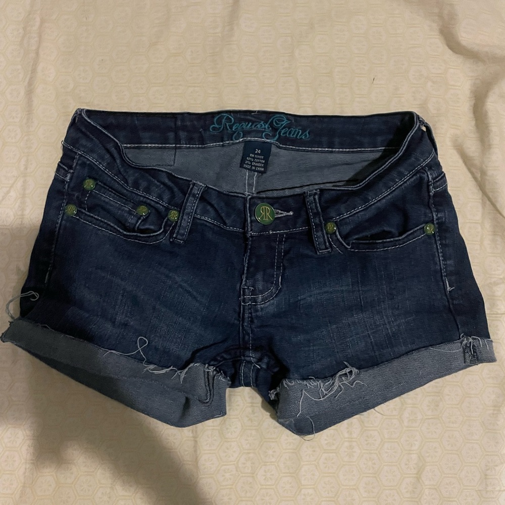 Request Jeans Dark Blue Low Rise Denim Shorts